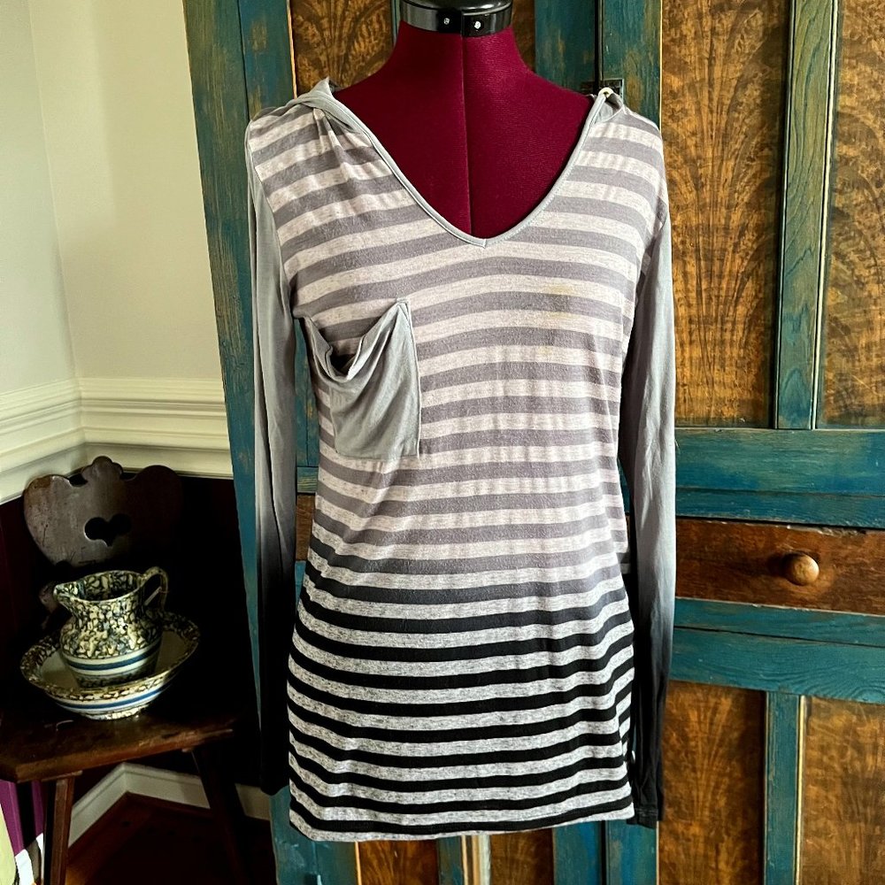 Gypsy Daisy Hoody Stripe Shirt Tunic Grey & Black Ombre -  Super Soft Made in US